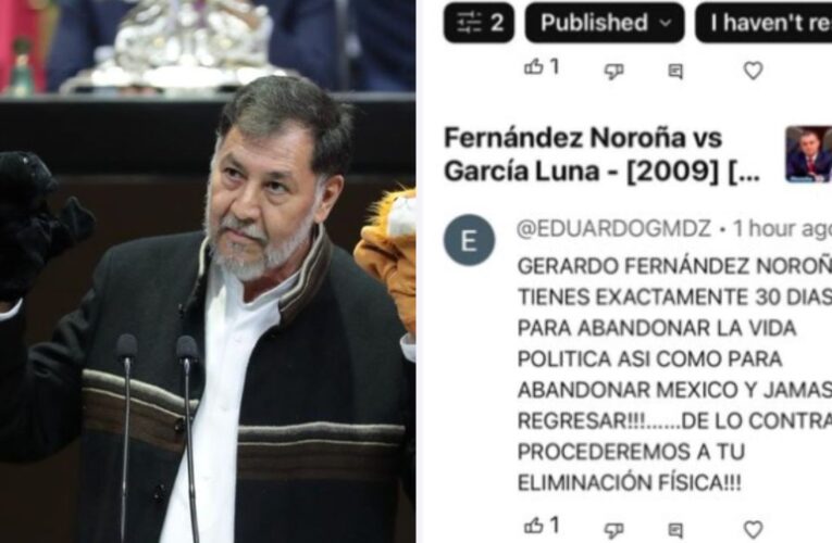 Noroña interpondrá denuncia por amenazas de muerte