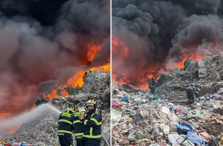 Fuerte incendio consume recicladora de pet en Valle de Chalco