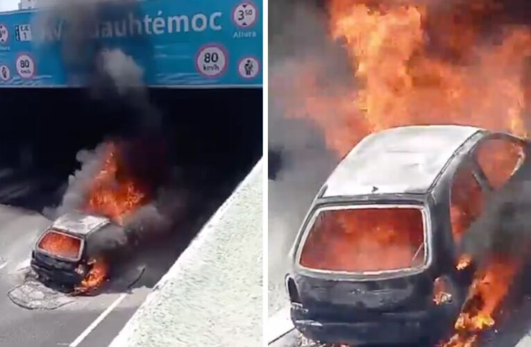 Se incendia vehículo en Viaducto y Avenida Cuauhtémoc