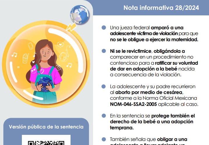 Juzgado Federal ampara a una adolescente víctima de violación para que no se le obligue a ejercer la maternidad