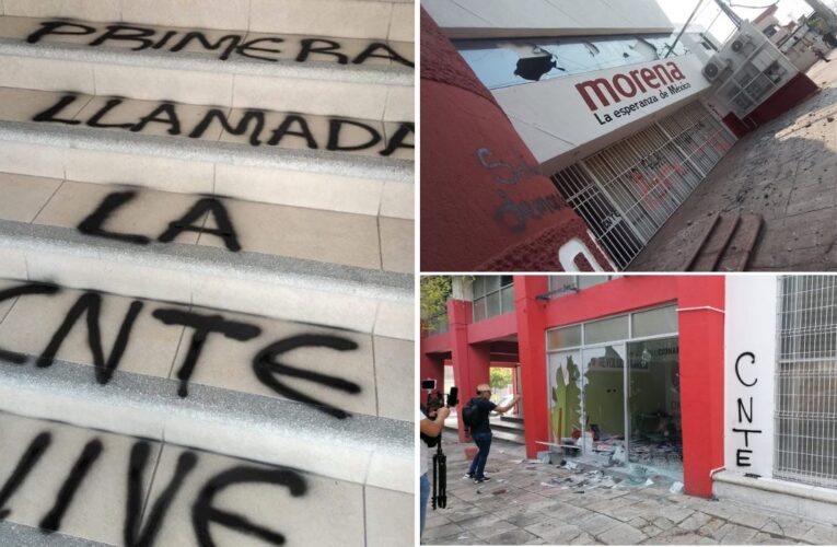 CNTE vandaliza oficinas de partidos políticos en Chiapas