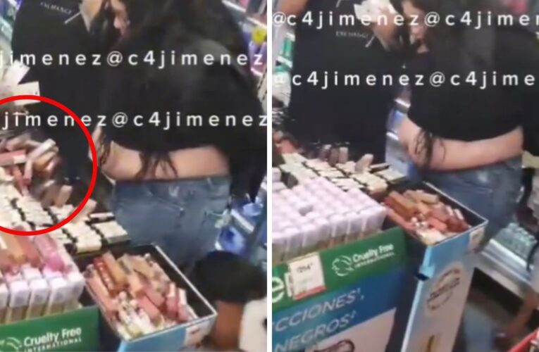 Mujer roba maquillaje y lo oculta con su panza