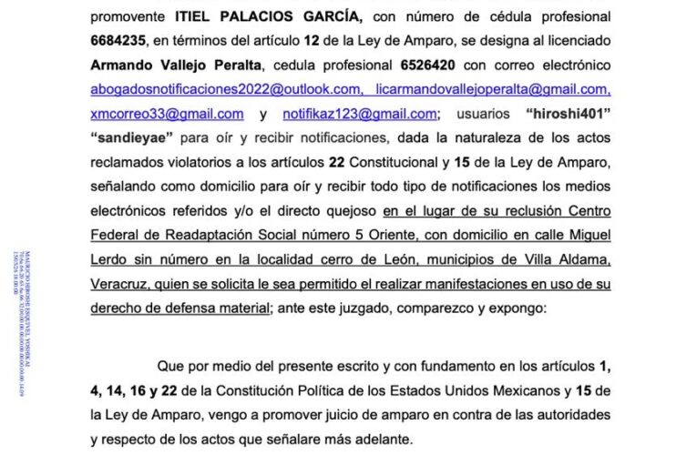 Amenazan integridad física de Itiel Palacios en Cefereso 5 de Veracruz