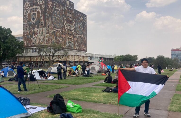 Instalan campamento pro Palestina frente a Rectoría