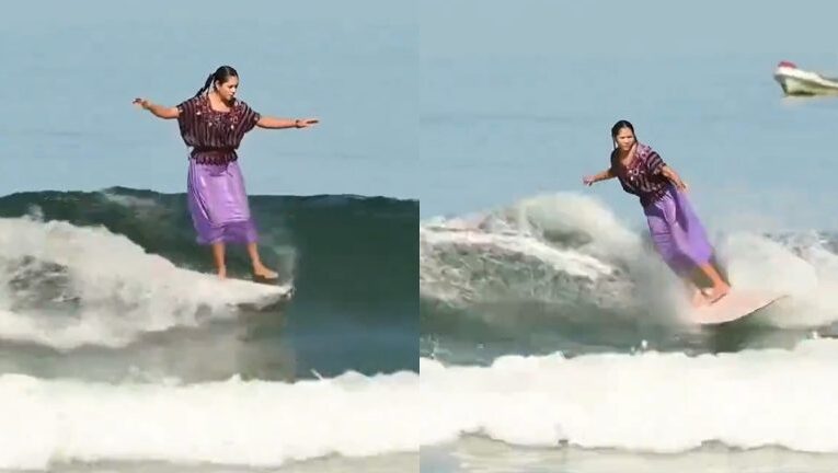 La mexicana Patricia Ornelas provocó furor por surfear en traje de huipil. Represento mi cultura con mucho orgullo y amor, dijo