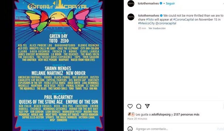 Se Filtró El Cartel De Corona Capital 2024. Será El 15, 16 Y 17 de noviembre en El Autódromo Hermanos Rodriguez.