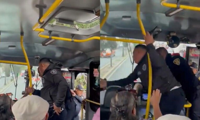 Dos salvajes policías uniformados golpearon al chofer de un autobús de pasajeros, aparentemente sin razón alguna