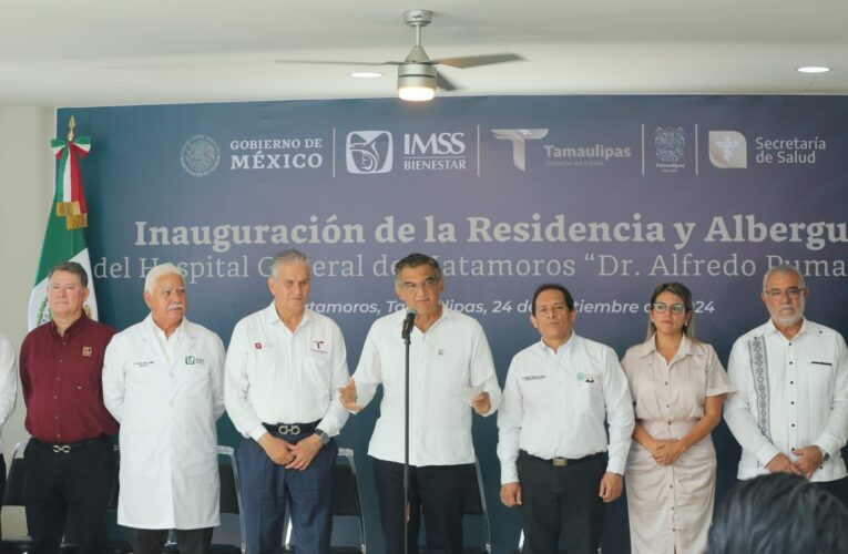 Inaugura Américo albergue y residencia en hospital de Matamoros durante enlace con el presidente AMLO