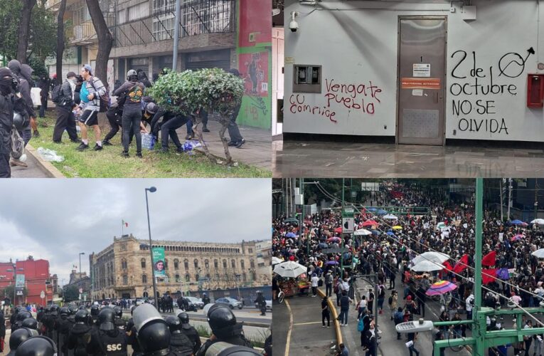 Marcha 2 de octubre: manifestantes incendian taquilla en Metro Tlatelolco