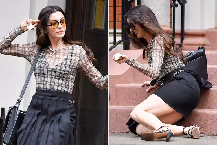 Anne Hathaway sufre aparatoso accidente durante la filmación de “El diablo viste a la moda 2”
