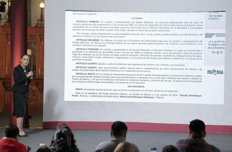 Sheinbaum reitera “no repetición” a 57 años del 2 de octubre