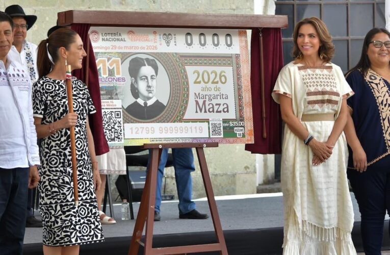 Develan billete conmemorativo de Lotería Nacional en honor a Margarita Maza en Guelatao de Juárez
