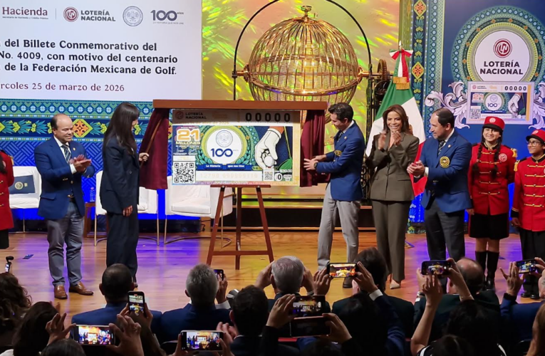 Lotería Nacional emite billete conmemorativo por centenario de la Federación Mexicana de Golf